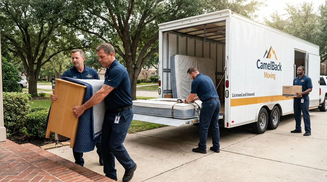 Crew loading residential truck for cross-state move from Milan, OH