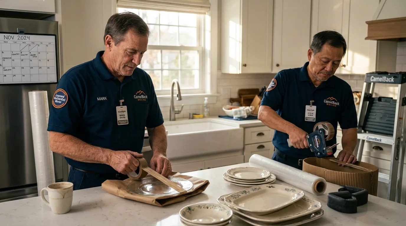 Professional crew packing kitchen dishware in Milan, OH
